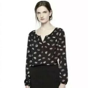 Thakoon Design Nation Crown Print Blouse Black Silver Lightweight Women XS